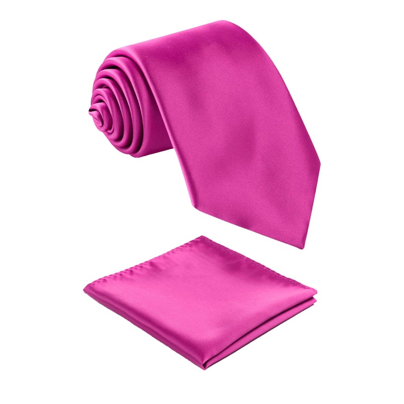 fortunatever Mens Solid Satin Neckties With Gift Box+Pocket Square(Magenta) - Image 1